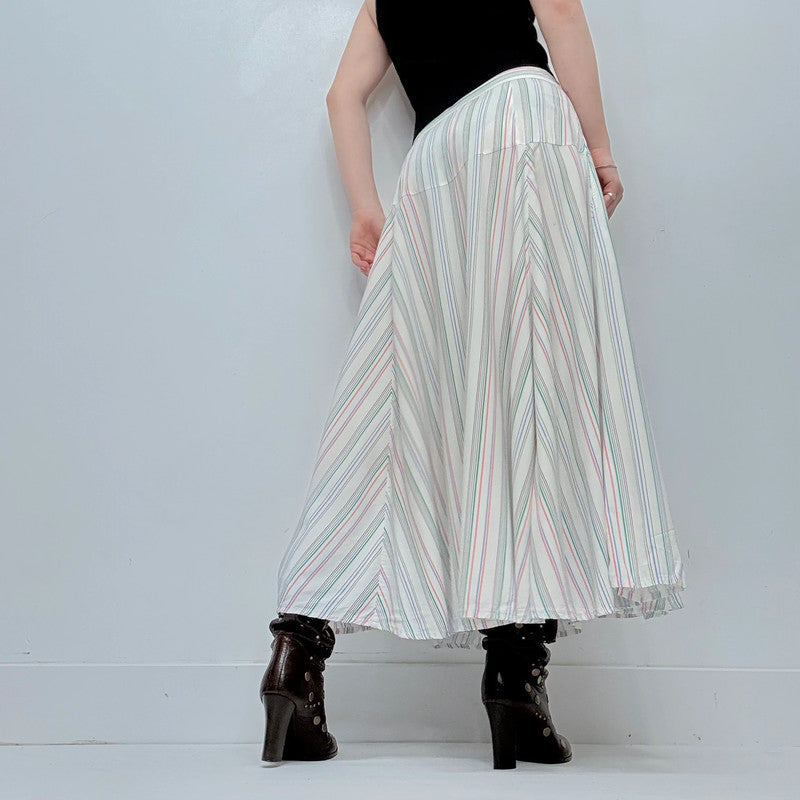 white flared pinstripe circle skirt