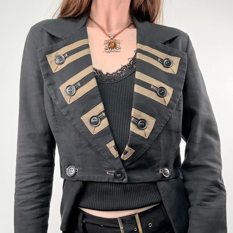 black cropped military napoleonic adjustable jacket