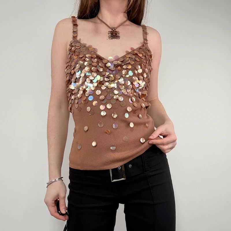 tan mother of pearl disc beadee vest
