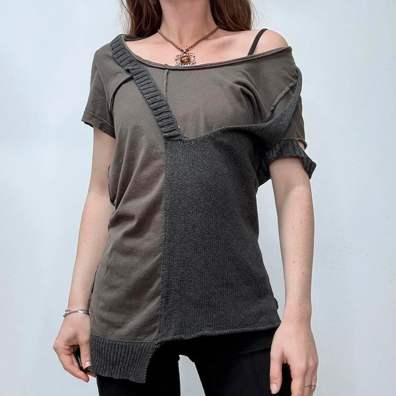 asymmetric ribbed patchwork allsaints top