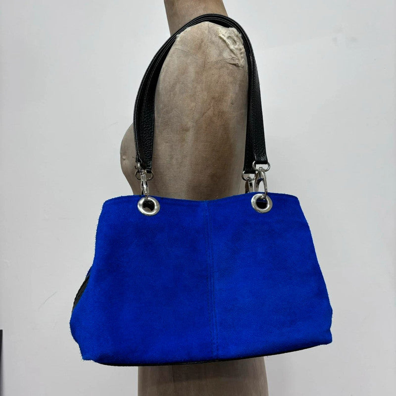 blue suede shoulder bag