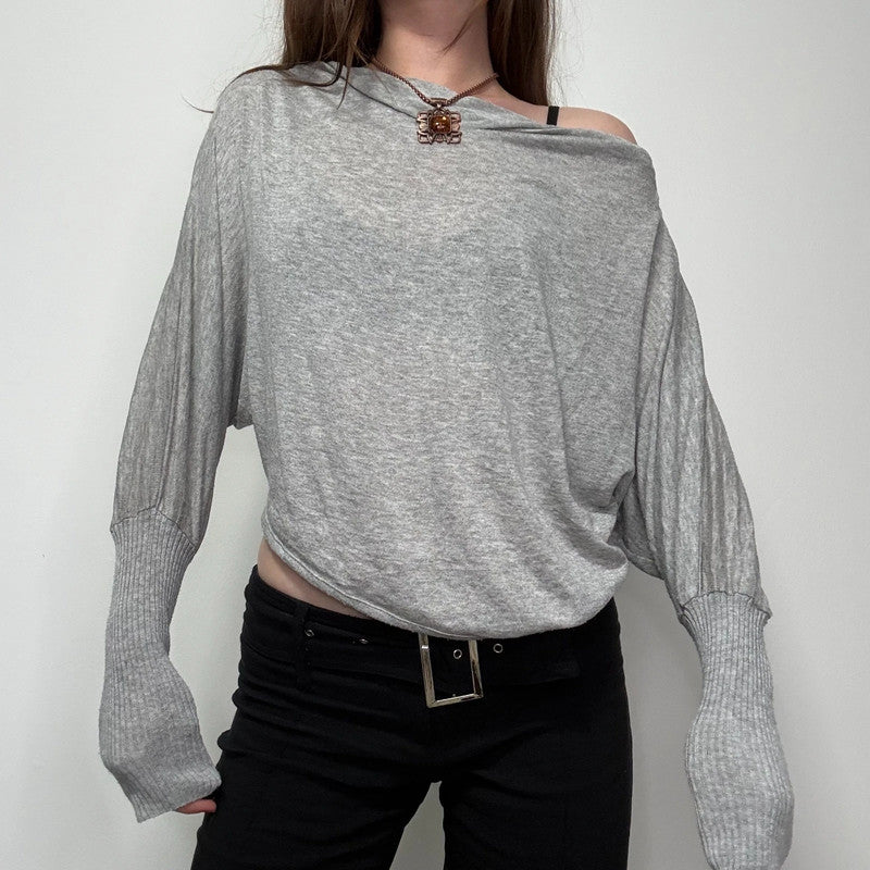 grey slouchy off the shoulder