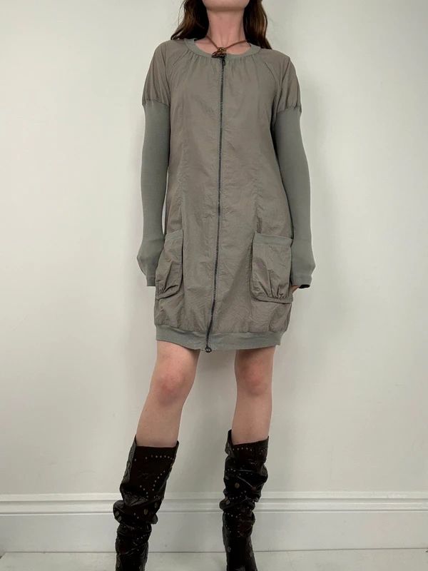 khaki Cop Copine long sleeve puff utility dress