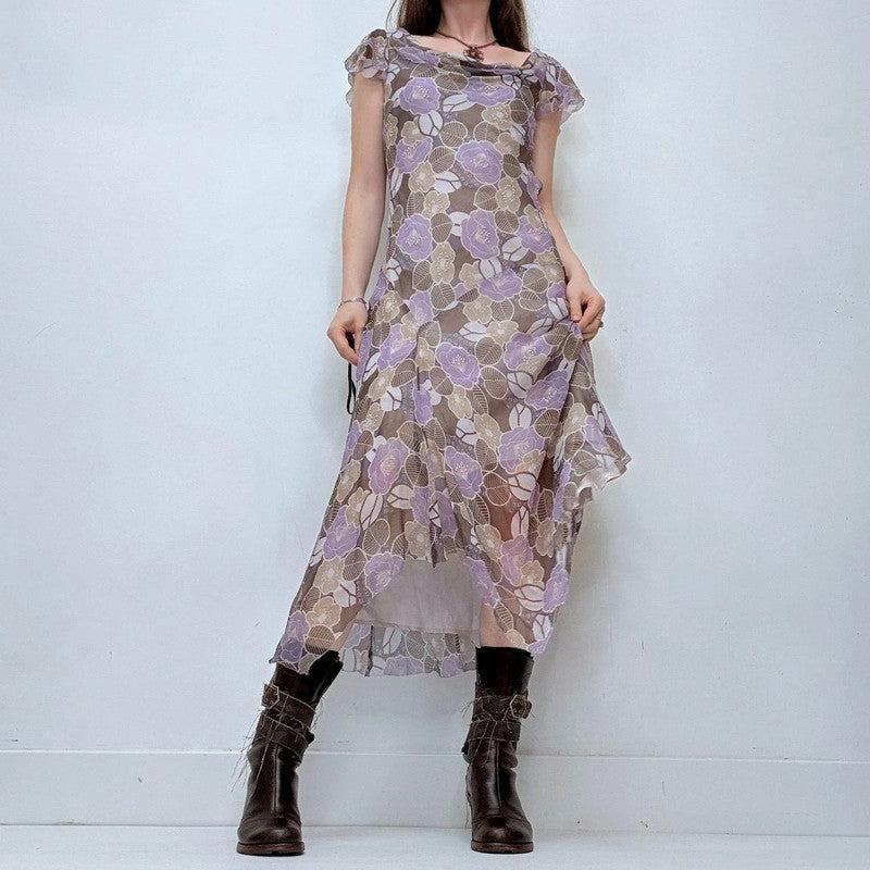 off the shoulder draped cowl neck maxi dress