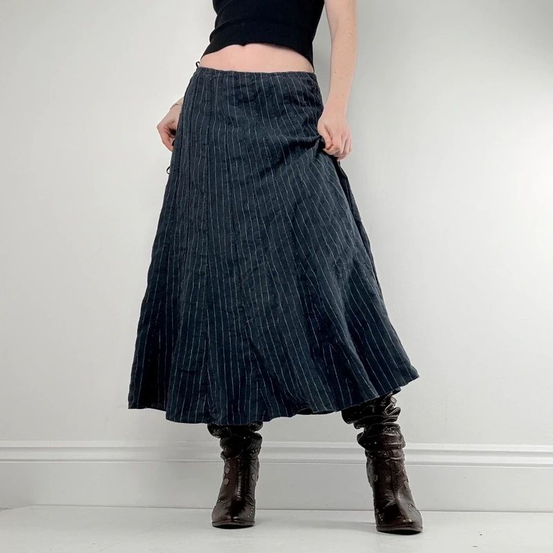 navy linen pinstripe maxi skirt