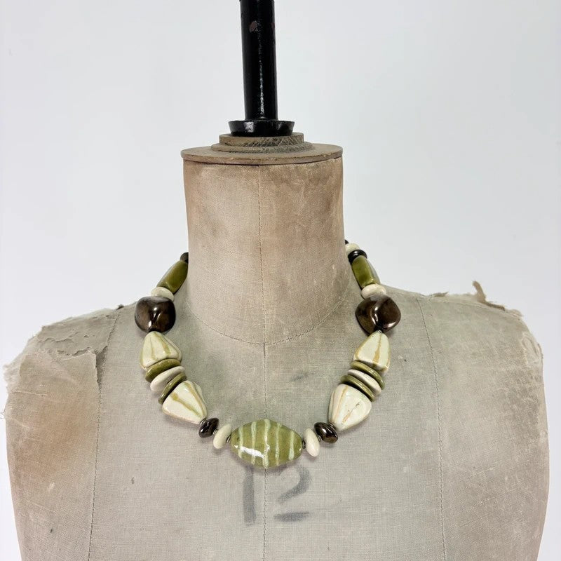 Chunky green brown bead necklace