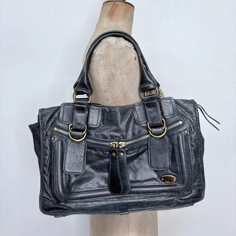Chloé leather bay bag in navy