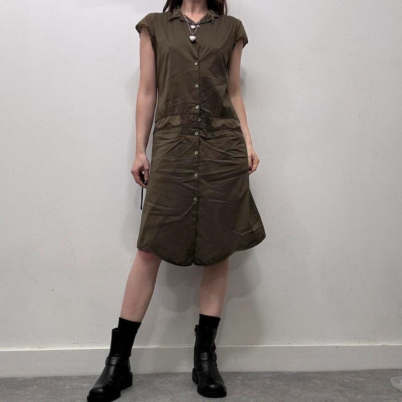 archival khaki button shirt dress