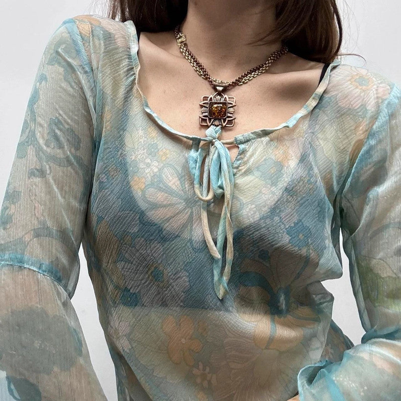 paisley print sheer flared shirt