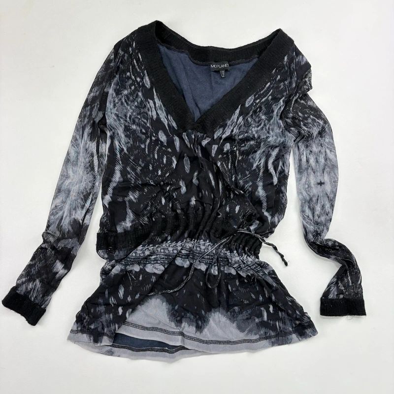 Slouchy wide neck Mohair printed Top