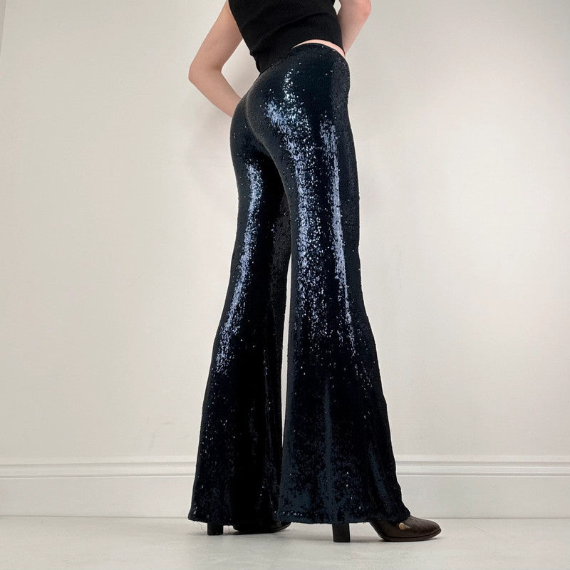 blue sequin metalic Free People flares