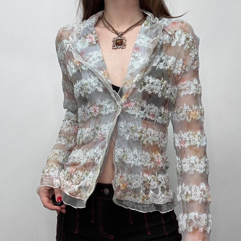 sheer lace embroidered shirt