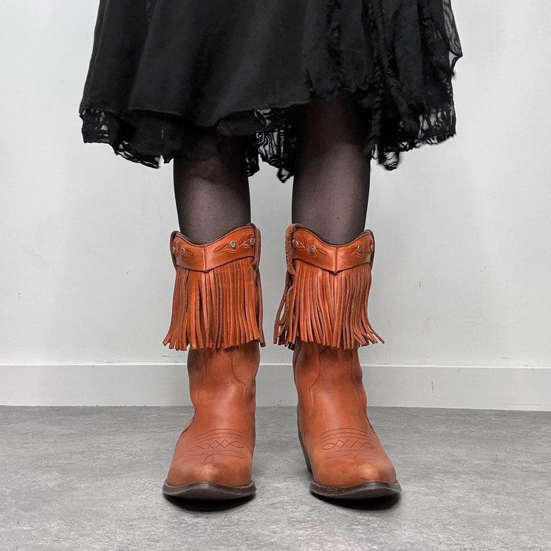 tan leather fringe cowboy boots
