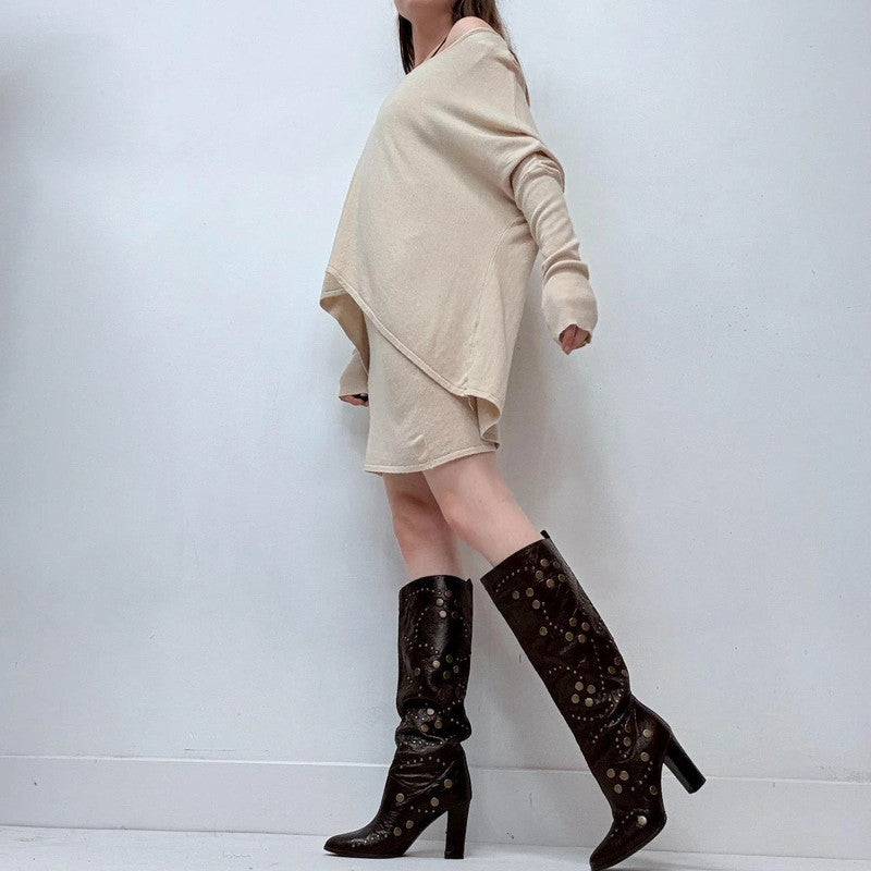 cream draped layered off the shoulder dress