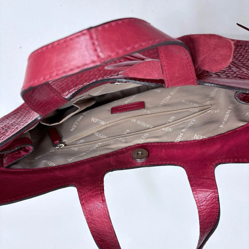 woven red leather flower bag