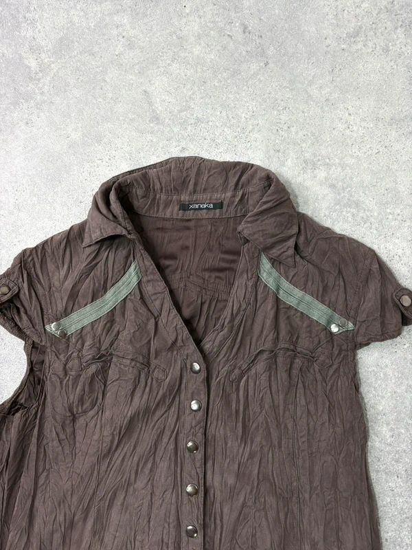 brown crinkle layered shirt dress