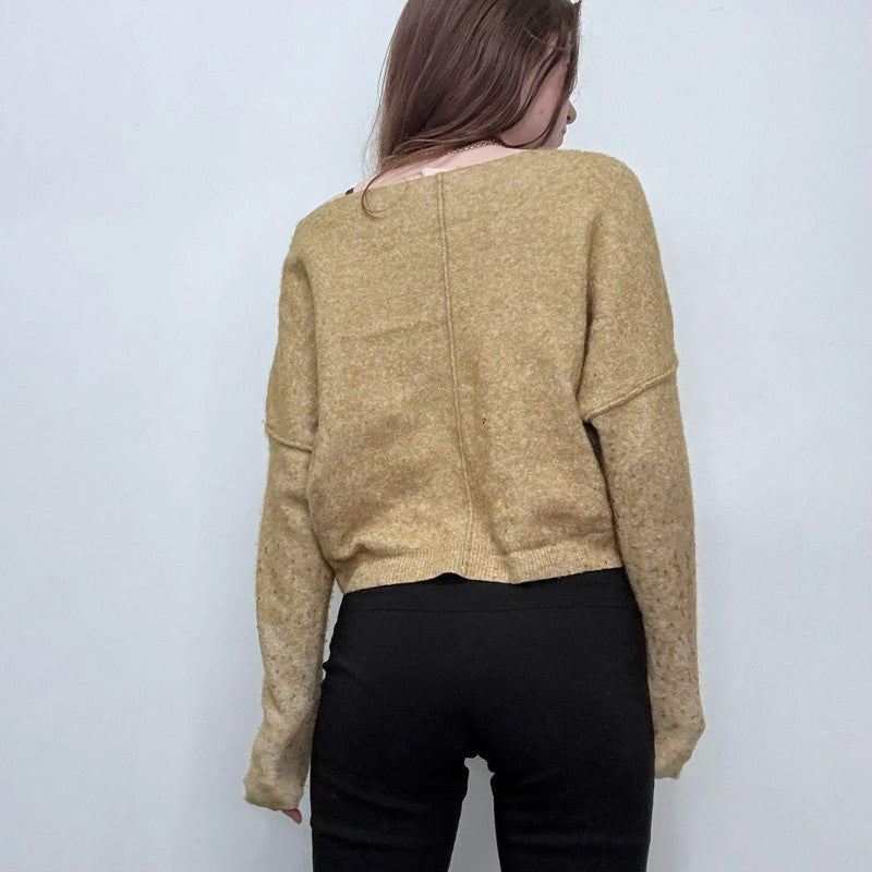 green off the shoulder slash neck wool jumper