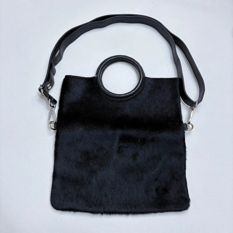 black cowhide leather mini bag