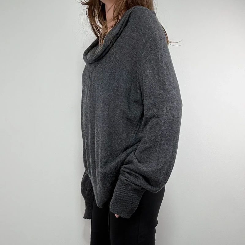 grey slouchy knit off-the-shoulder jumper, wool and silk blend