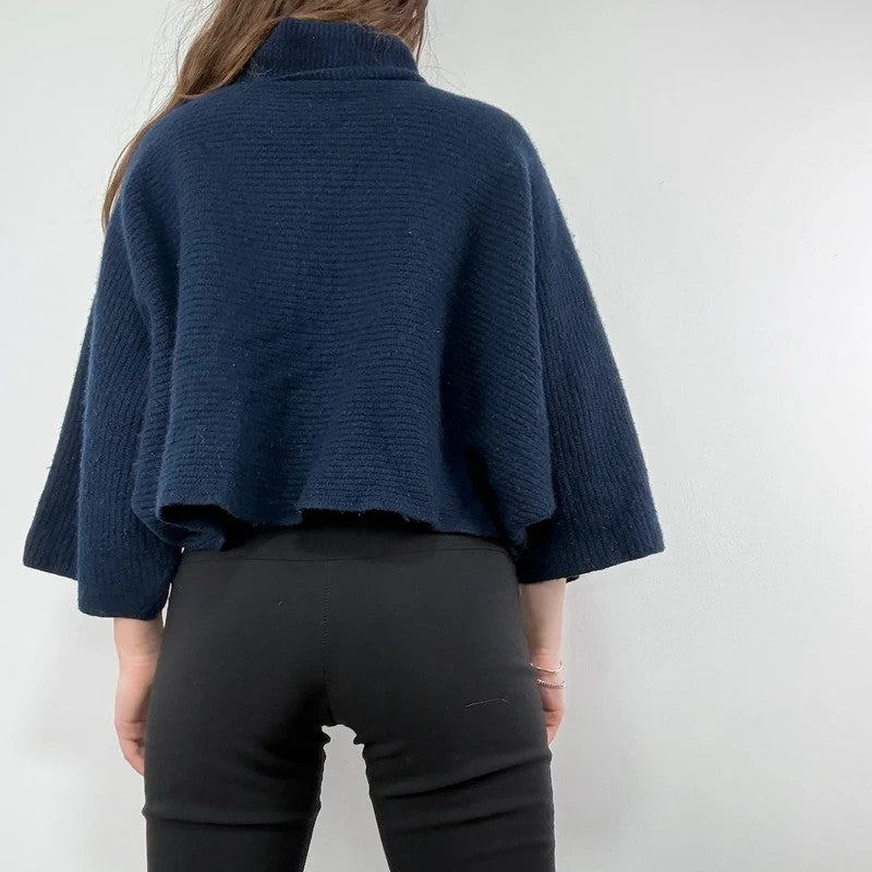 blue wool ribbed cape batwing jumper