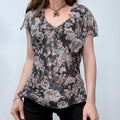 sheer floral flutter silk bias cut top