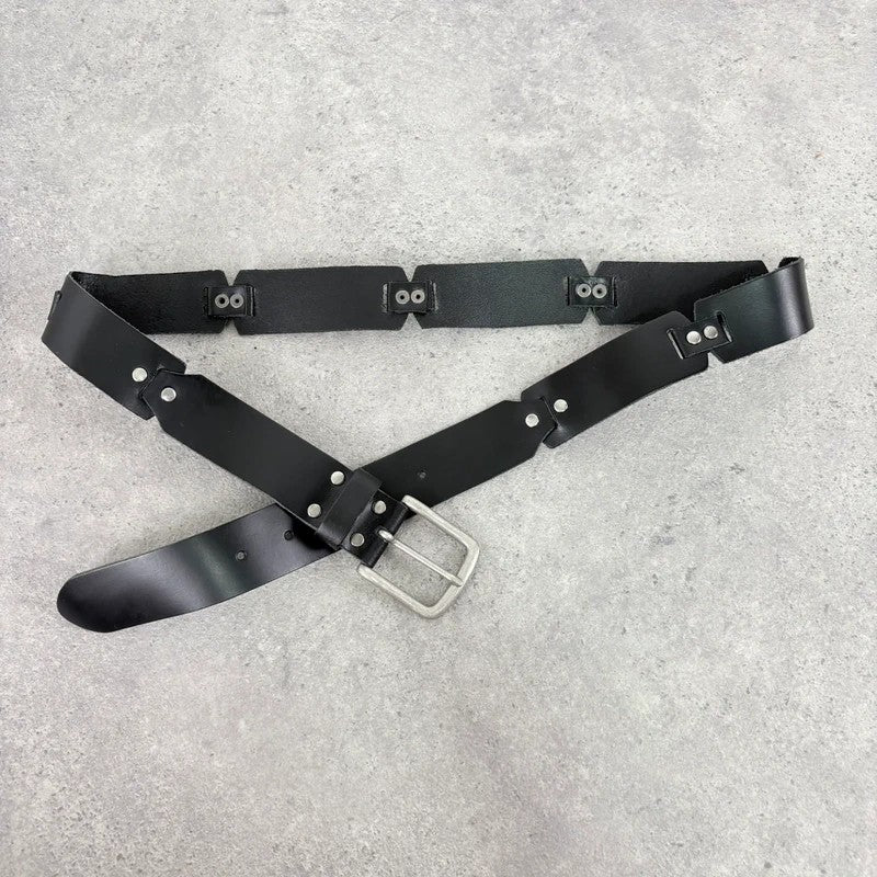 Black leather silver link belt
