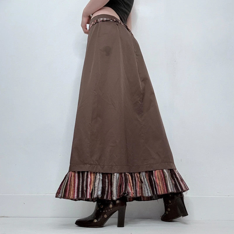 brown flared maxi skirt