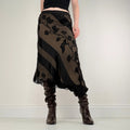 black silk floral flutter skirt