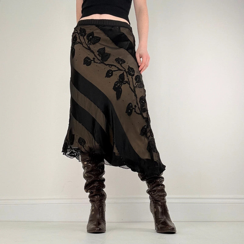 black silk floral flutter skirt