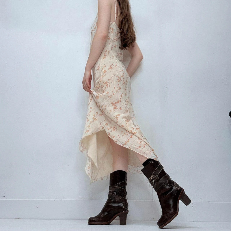 cream floral handkerchief bias cut maxi dress