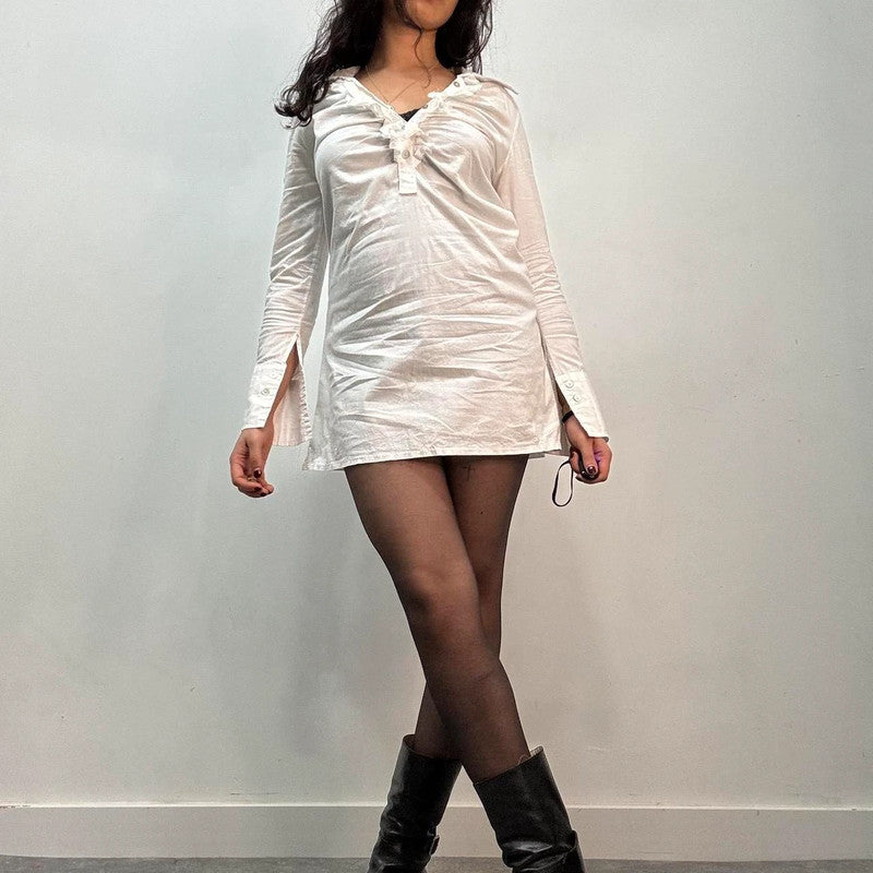 white ruffle shirt mini dress
