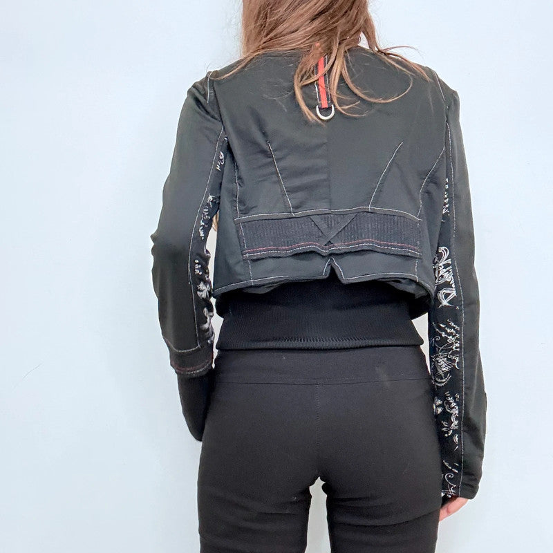 black fitted cropped utility jacket