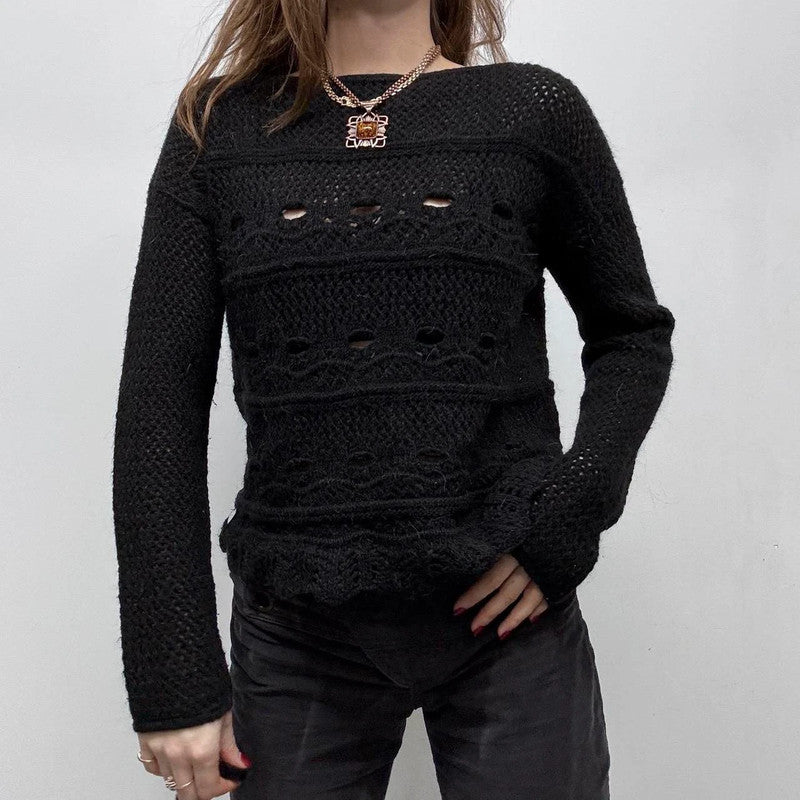 sheer pointelle black lace knit jumper
