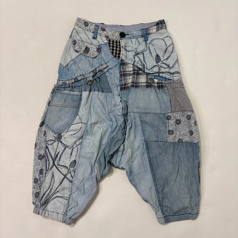 archival grunge patchwork denim puff trousers