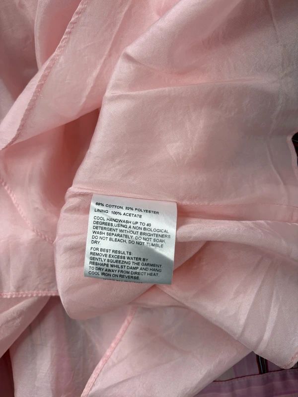 pink cotton pleated pinstripe flared midi skirt