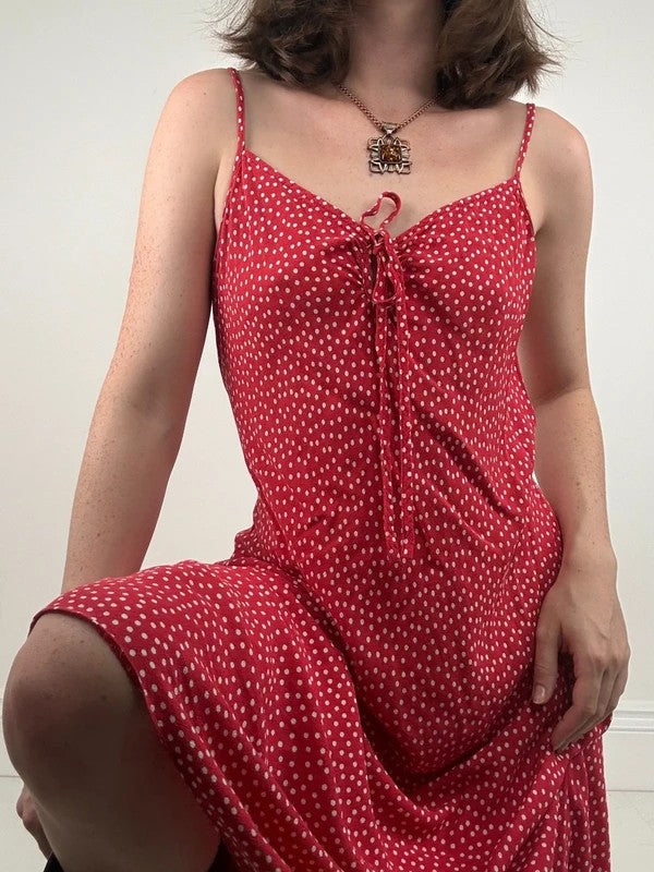 red polkadot cami slip maxi summer dress