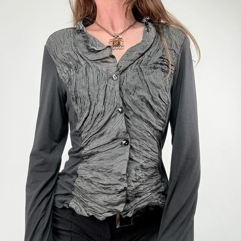 Button through textured cardigan with jersey flare sleeve
