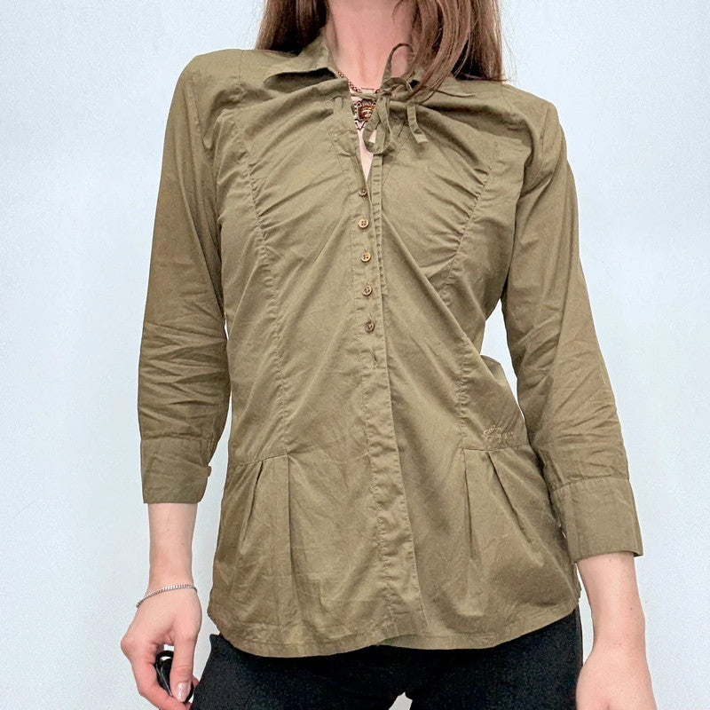 Cop Copine khaki gathered cinched shirt