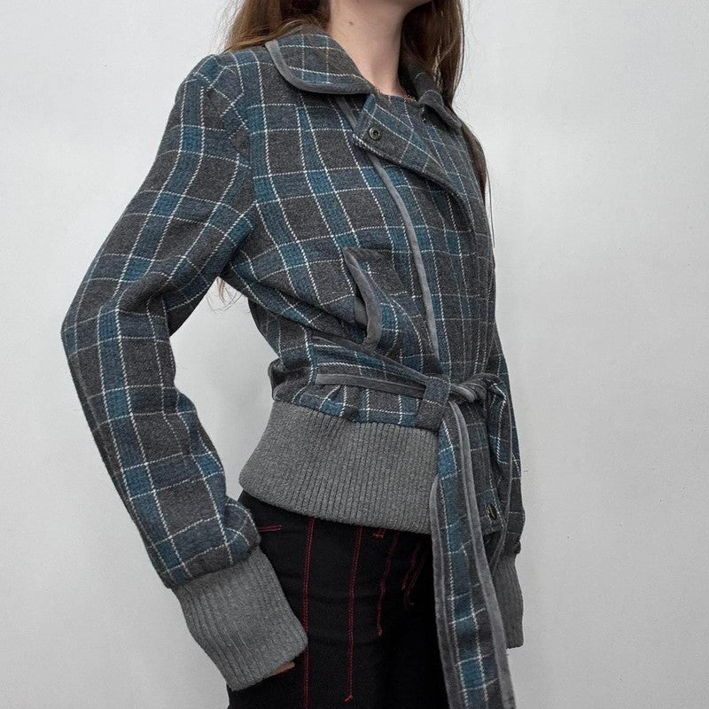 wool checked asymmetric coat