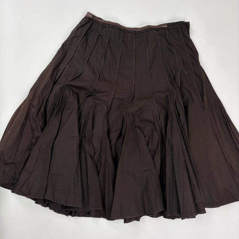 Brown pleated flared layered midi skirt