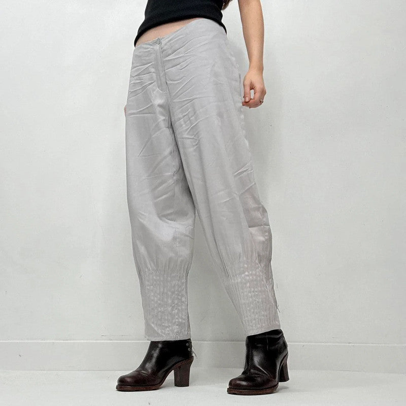 grey pleated puff barrel trousers