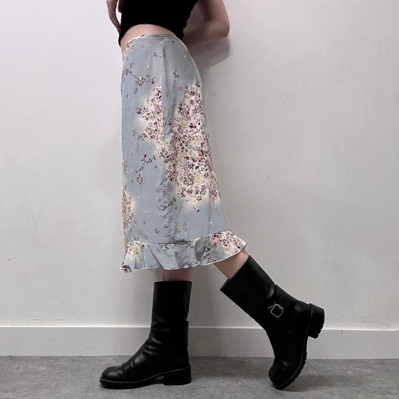 90s bias floral silk skirt