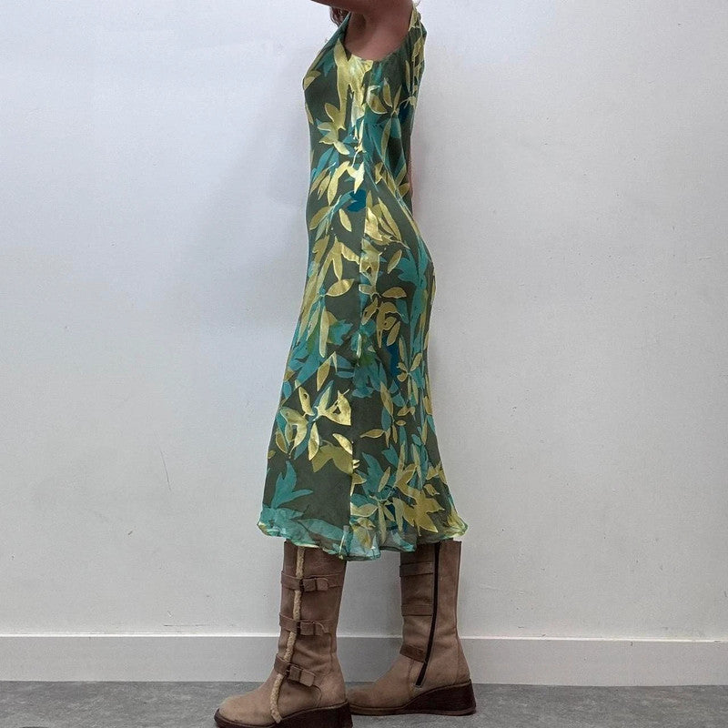 green silk floral fairy dress