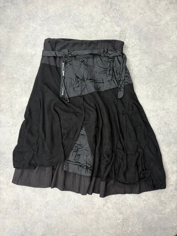 black pinstripe layered grunge maxi skirt