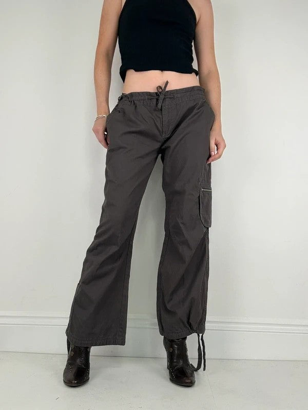 brown drawstring cotton pants