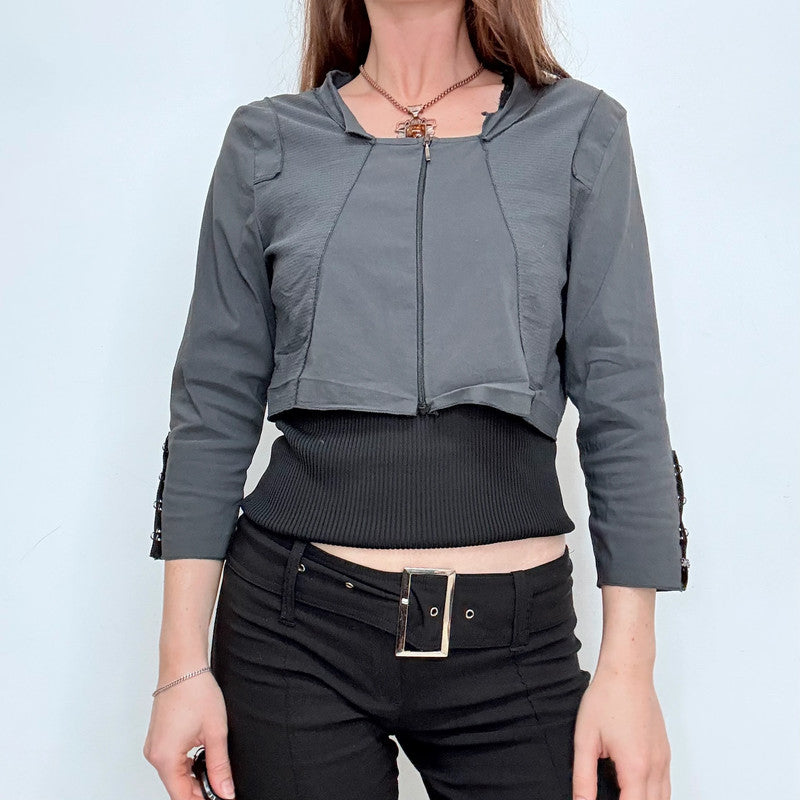 grey fitted cropped utility jacket