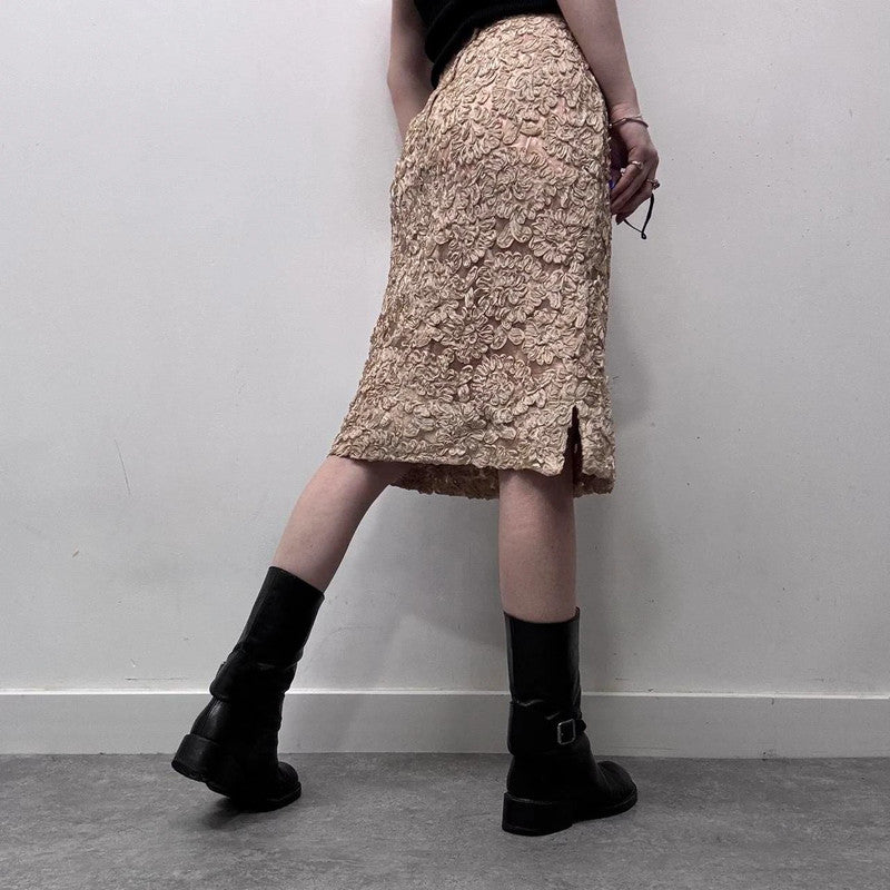 cream lace coquette midi skirt