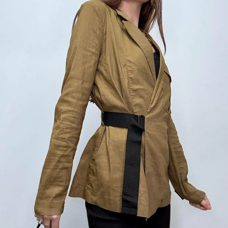 tan asymmetric buckle shirt