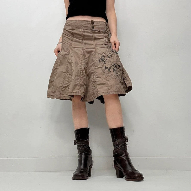 brown flared grunge utility skirt