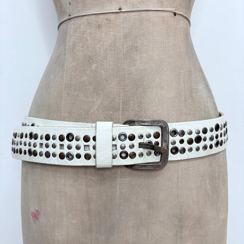 white leather studded belt